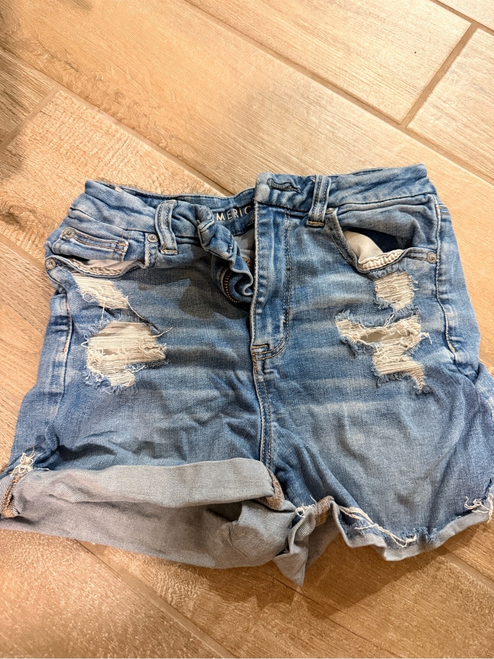 American Eagle Outfitters Light Blue Distressed Denim Shorts